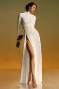 Long Sleeve Gathering Slit Maxi Dress