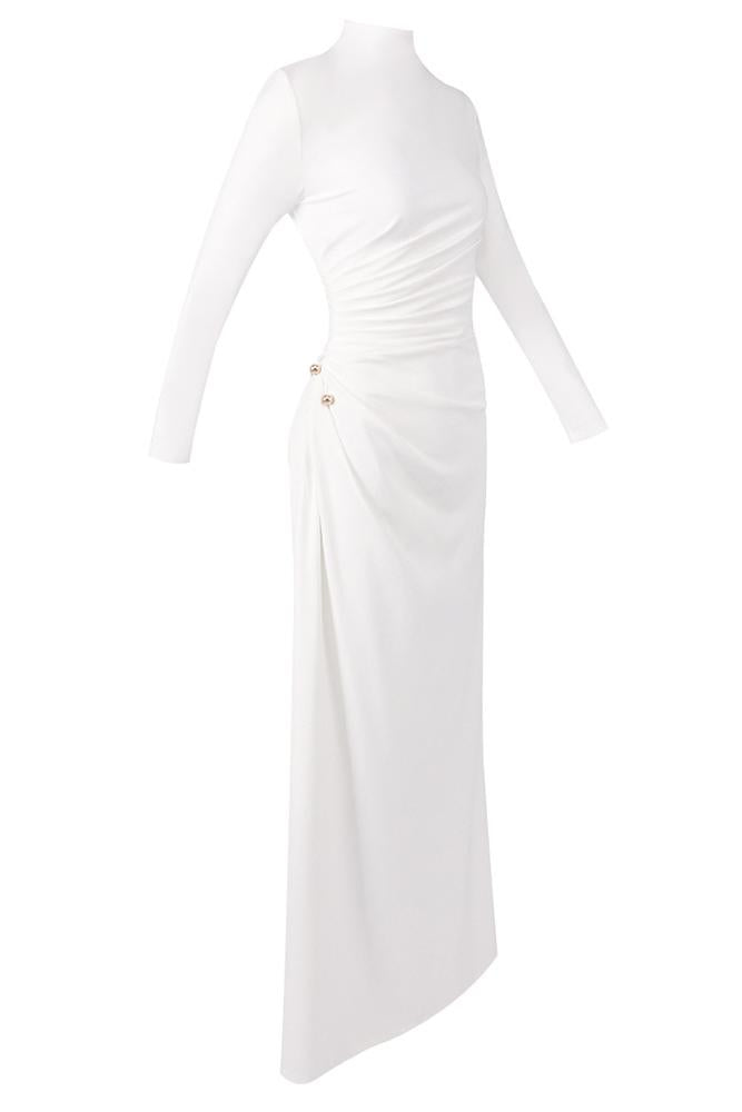 Long Sleeve Gathering Slit Maxi Dress