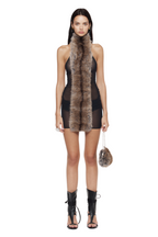 Faux Fur Fabric Halter Neck Sleeveless Mini Dress