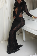 Lace Long Sleeve Top & Cut-Out Maxi Dress Set