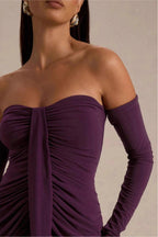Off-Shoulder Gathering Solid Maxi Dress