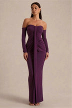 Off-Shoulder Gathering Solid Maxi Dress