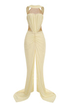 Mesh Ruched Slit Maxi Dress