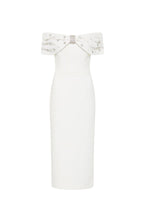 Solid Rhinestone Off-Shoulder Midi Dress