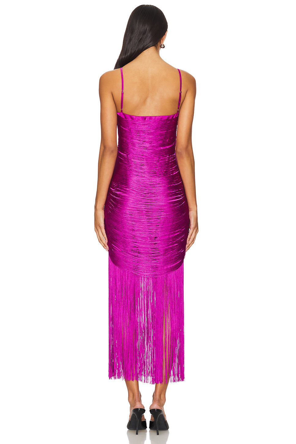 Solid Bandage Tassel Slip Midi Dress