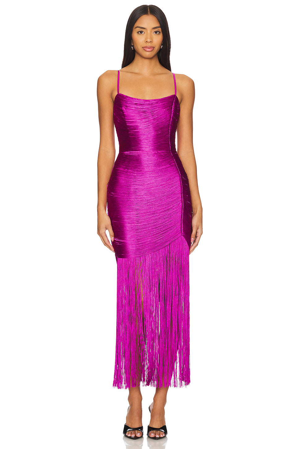 Solid Bandage Tassel Slip Midi Dress