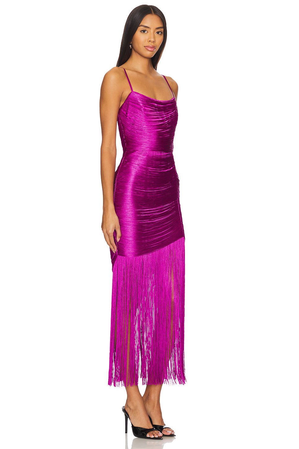 Solid Bandage Tassel Slip Midi Dress