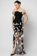 3D Flower Bandage Tassel Maxi Dress