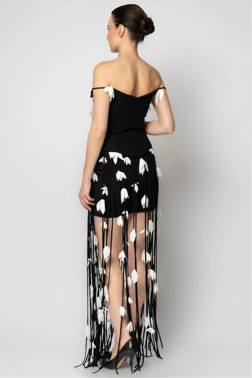 3D Flower Bandage Tassel Maxi Dress
