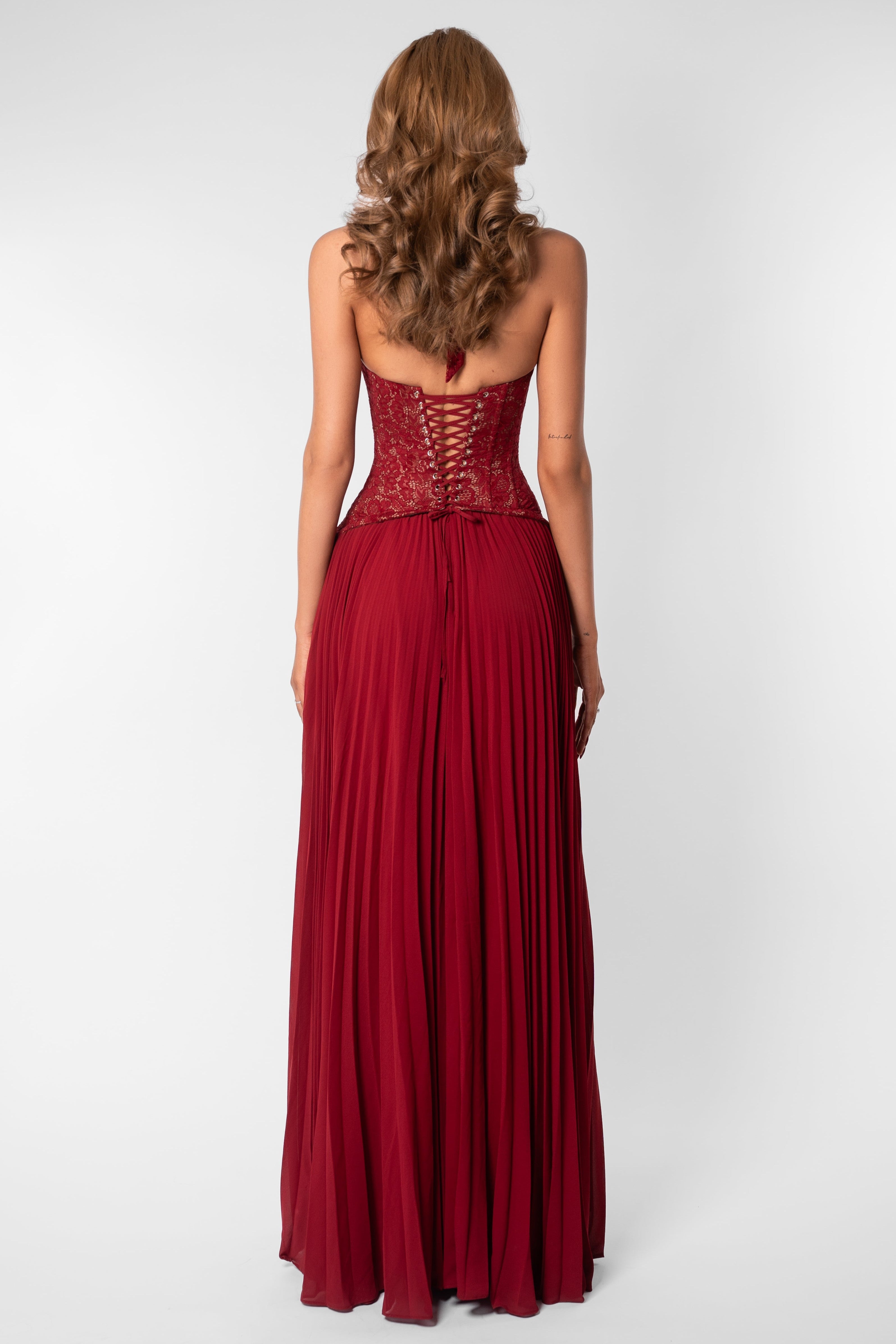 Sweetheart Neck Lace Splicing Chiffon Pleated Maxi Dress