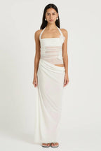 3D Flower Mesh Cut-Out Maxi Dress