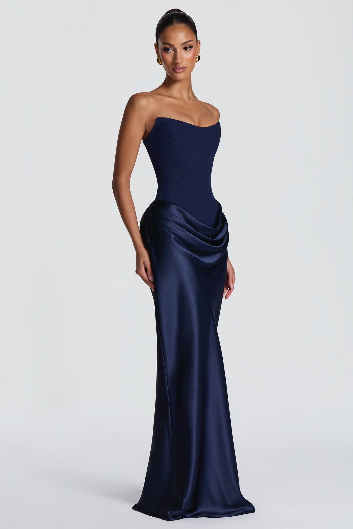 Jersey Splicing Satin Tie-Up Maxi Dress