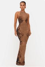 Abstract Print Backless Tie-Up Maxi Dress