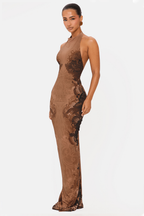 Abstract Print Backless Tie-Up Maxi Dress
