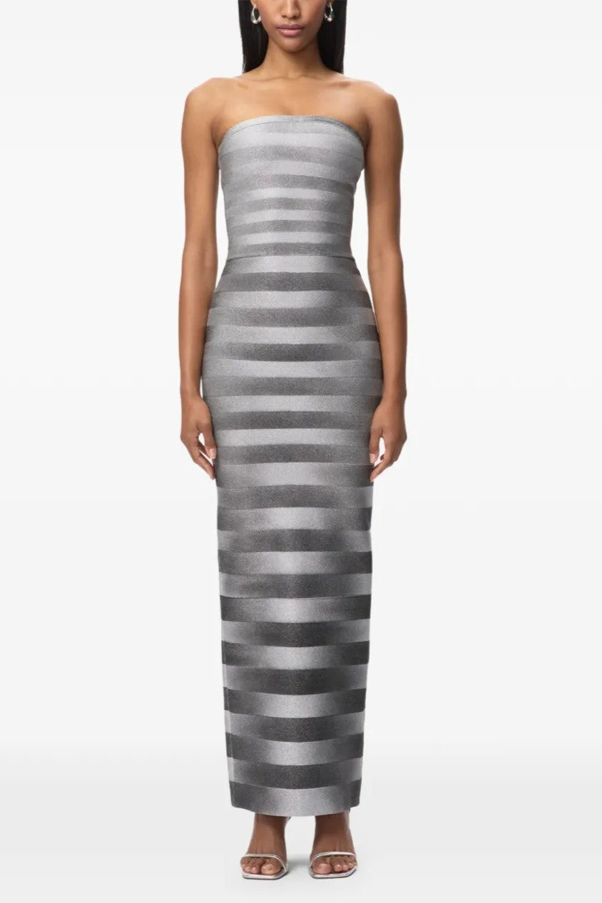 Luxury Stripe Off Shoulder Midi Dress