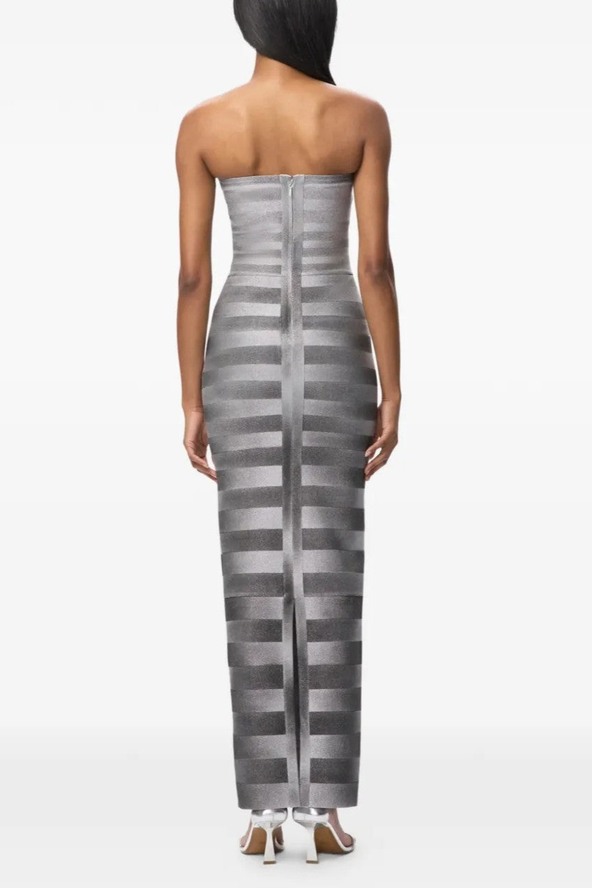 Luxury Stripe Off Shoulder Midi Dress