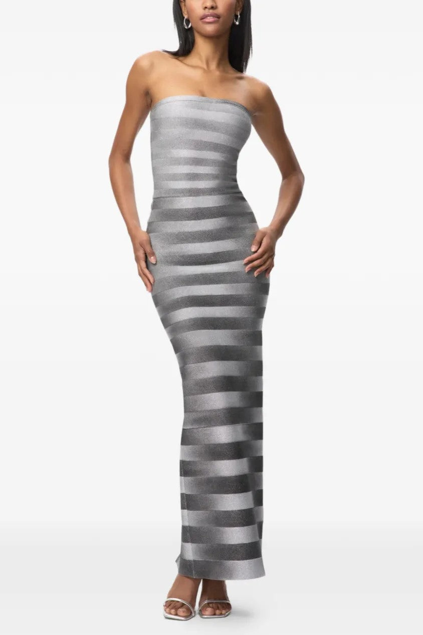 Luxury Stripe Off Shoulder Midi Dress