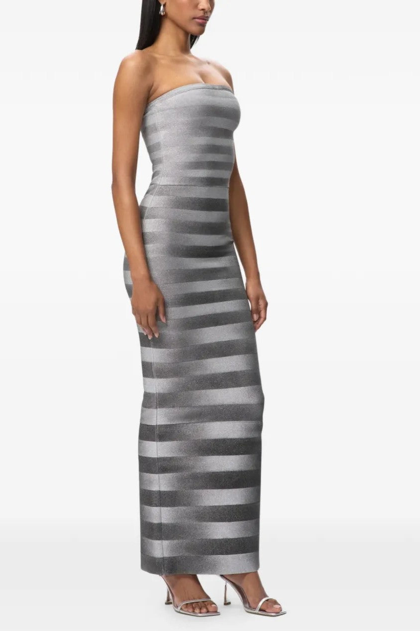 Luxury Stripe Off Shoulder Midi Dress