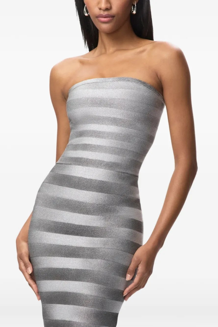 Luxury Stripe Off Shoulder Midi Dress