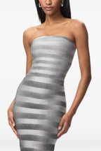 Luxury Stripe Off Shoulder Midi Dress