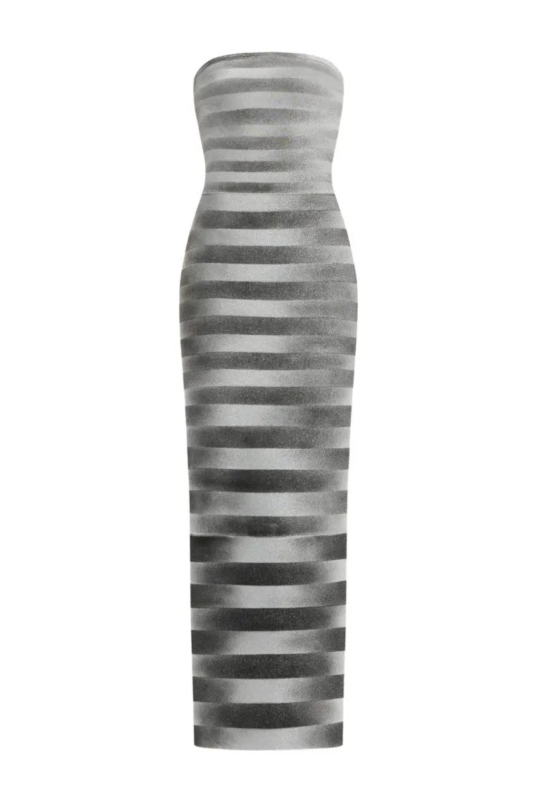 Luxury Stripe Off Shoulder Midi Dress