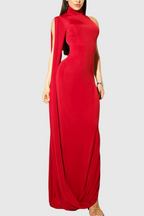 Turtleneck Draped Sleeve Slit Midi Dress