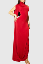 Turtleneck Draped Sleeve Slit Midi Dress