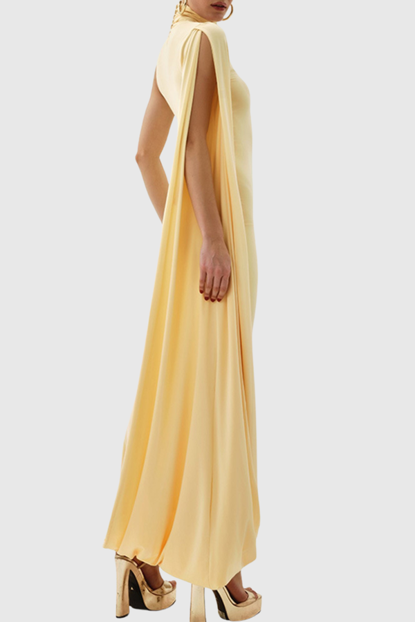 Turtleneck Draped Sleeve Slit Midi Dress