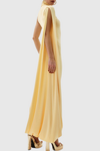 Turtleneck Draped Sleeve Slit Midi Dress