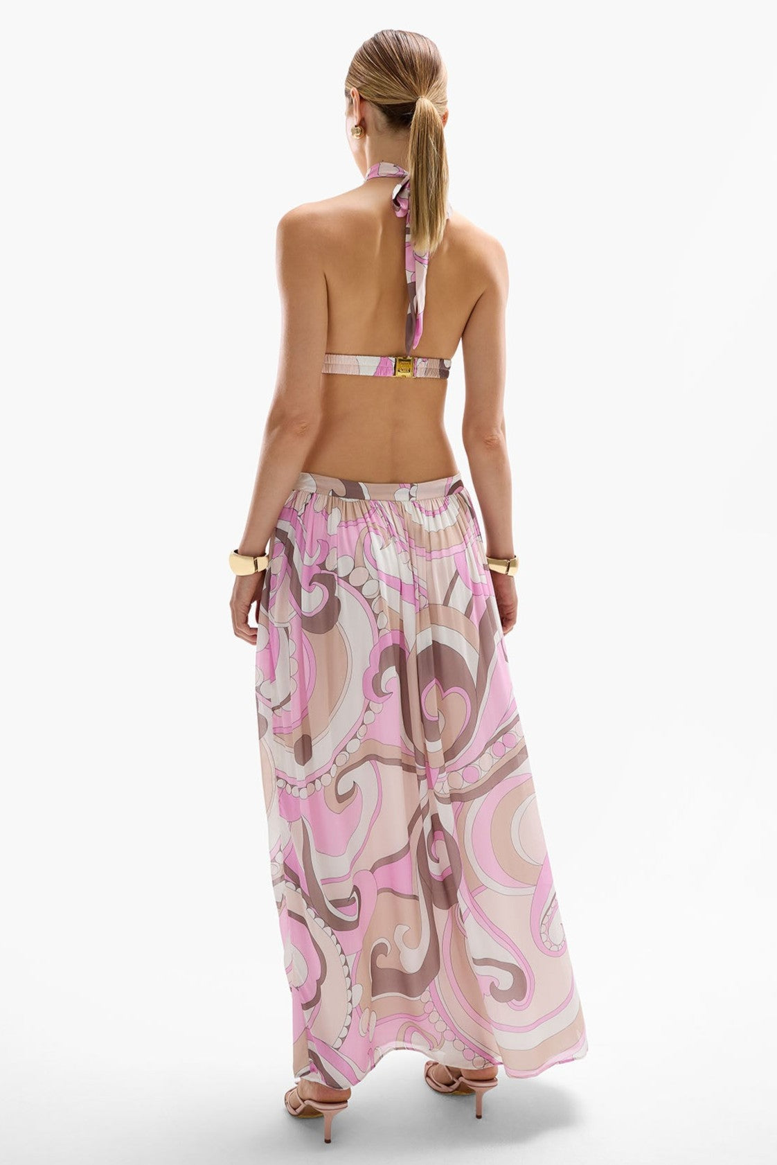 Abstract Print Backless Cut-Out Maxi Dress
