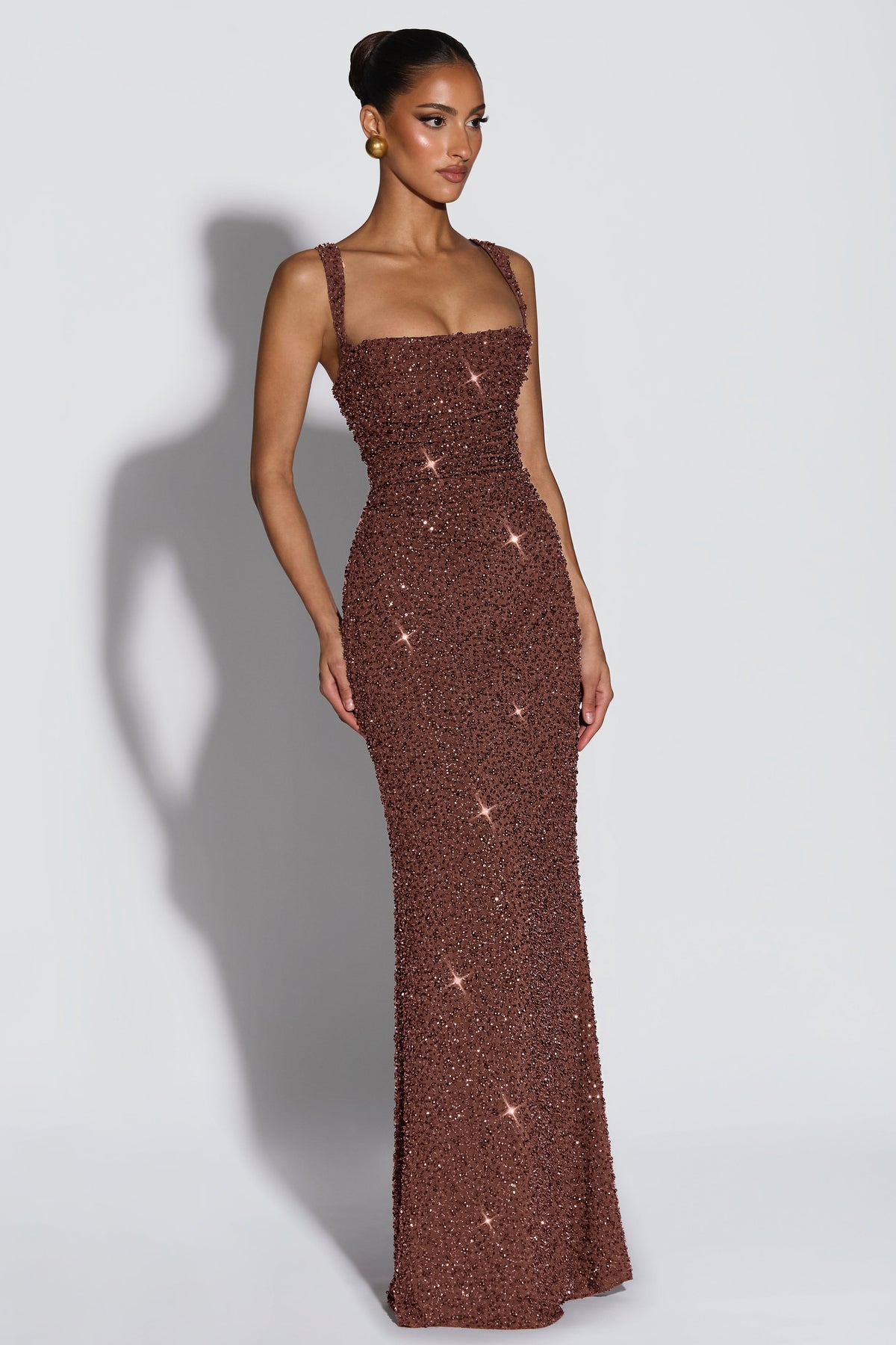 Sequin Tie-Up Square Collar Maxi Dress