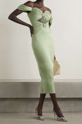 Satin Splicing Jersey Gathering Midi Dress
