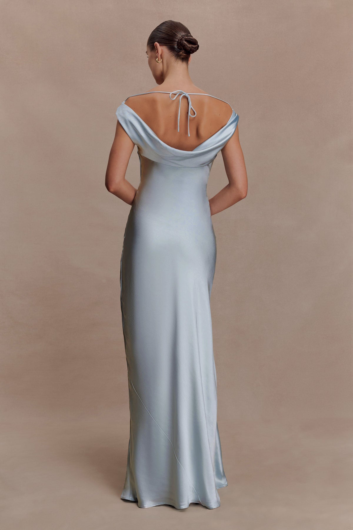 Satin Solid Off-Shoulder Maxi Dress