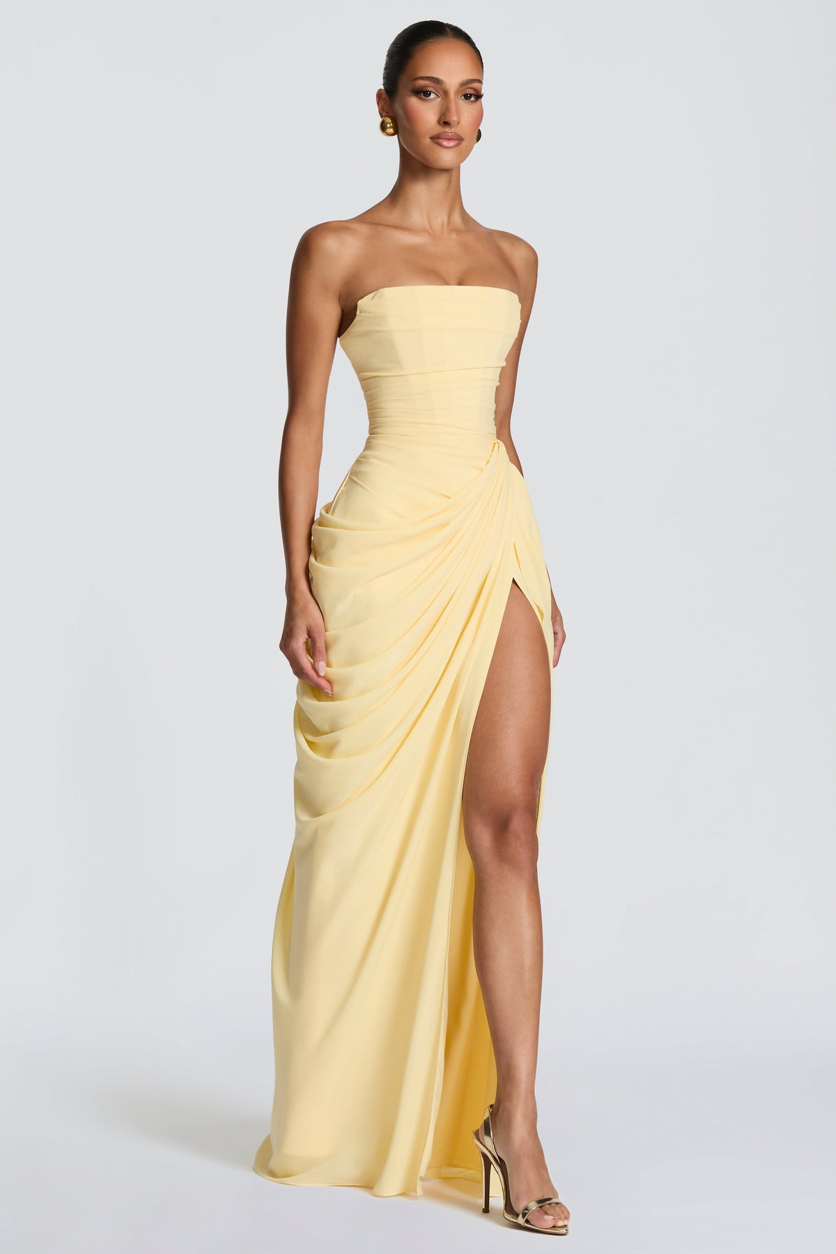 Strapless Gathering Corset Maxi Dress