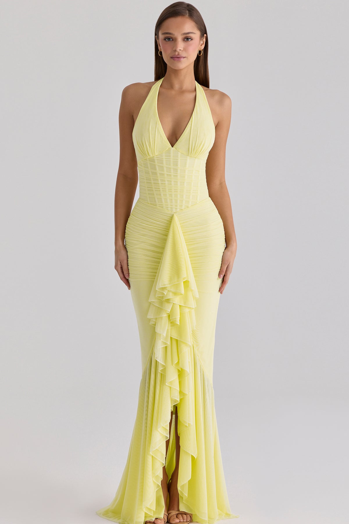 Mesh Corset Frill Maxi Dress