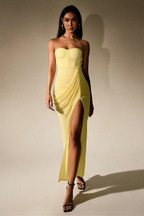 Mesh Ruched Slit Midi Dress