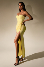 Mesh Ruched Slit Midi Dress