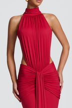 Solid Gathering Backless Maxi Dress