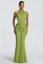 Solid Gathering Backless Maxi Dress