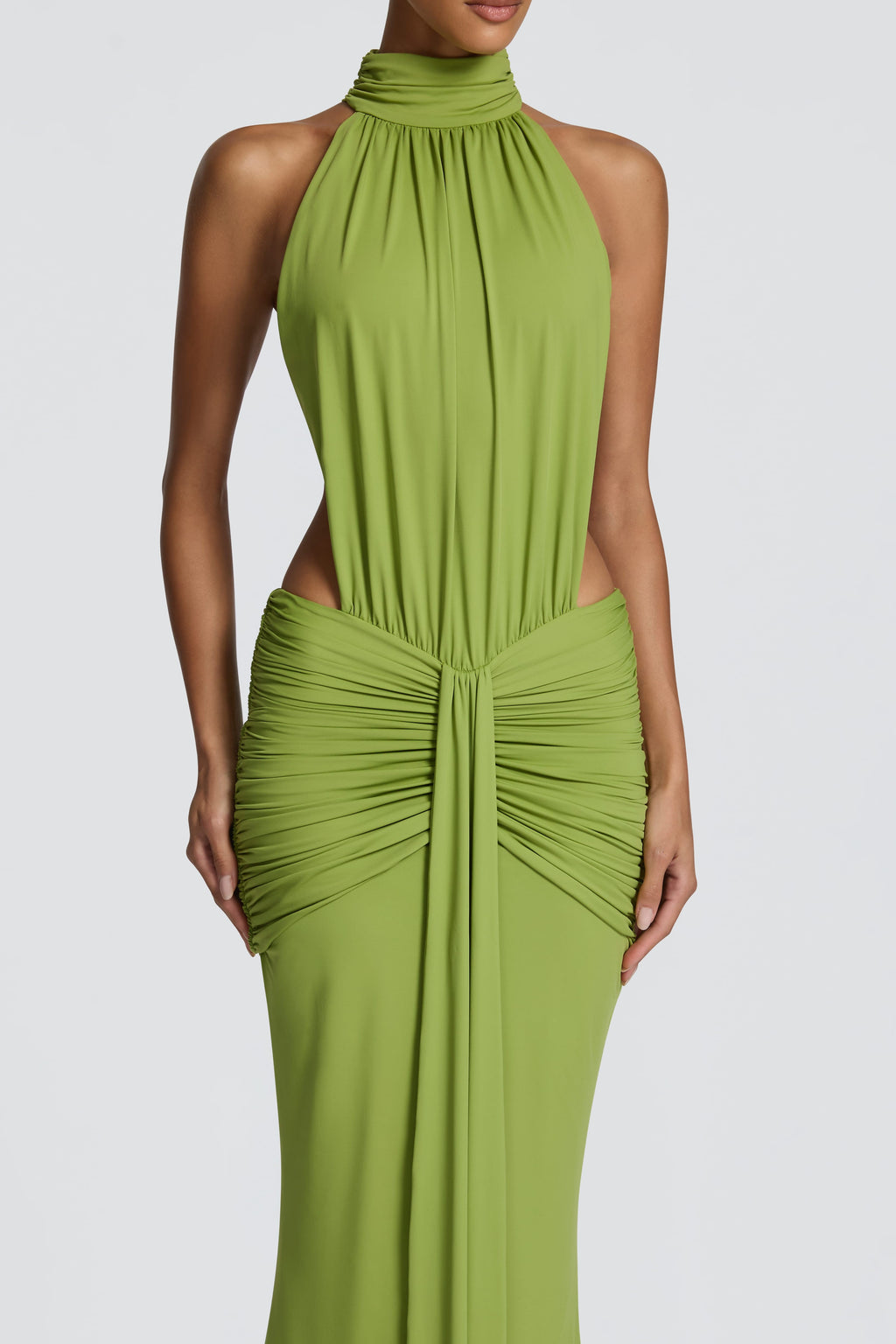 Solid Gathering Backless Maxi Dress