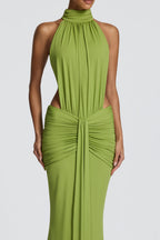 Solid Gathering Backless Maxi Dress