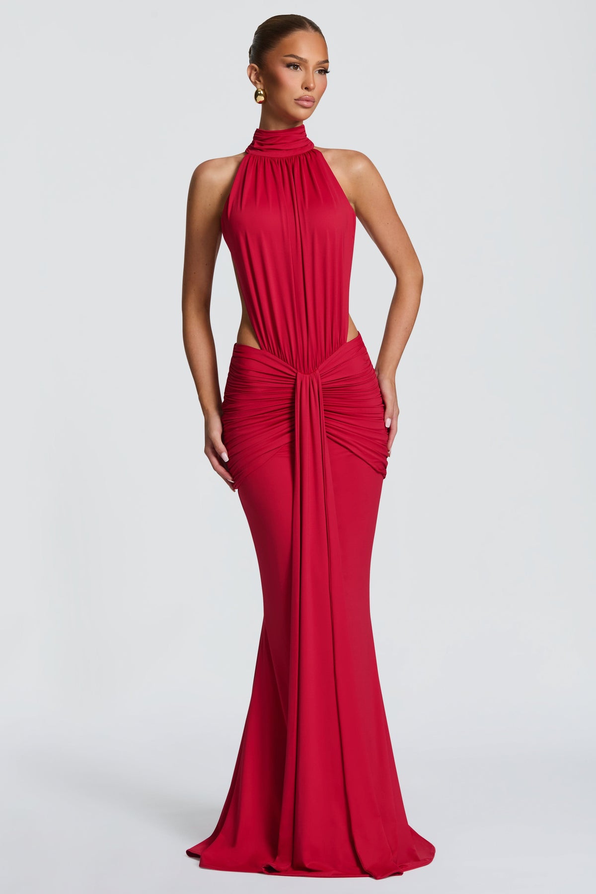 Solid Gathering Backless Maxi Dress