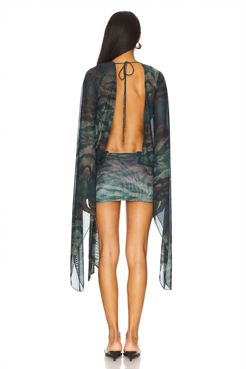 Mesh Animal Print Tie-Up Midi Dress