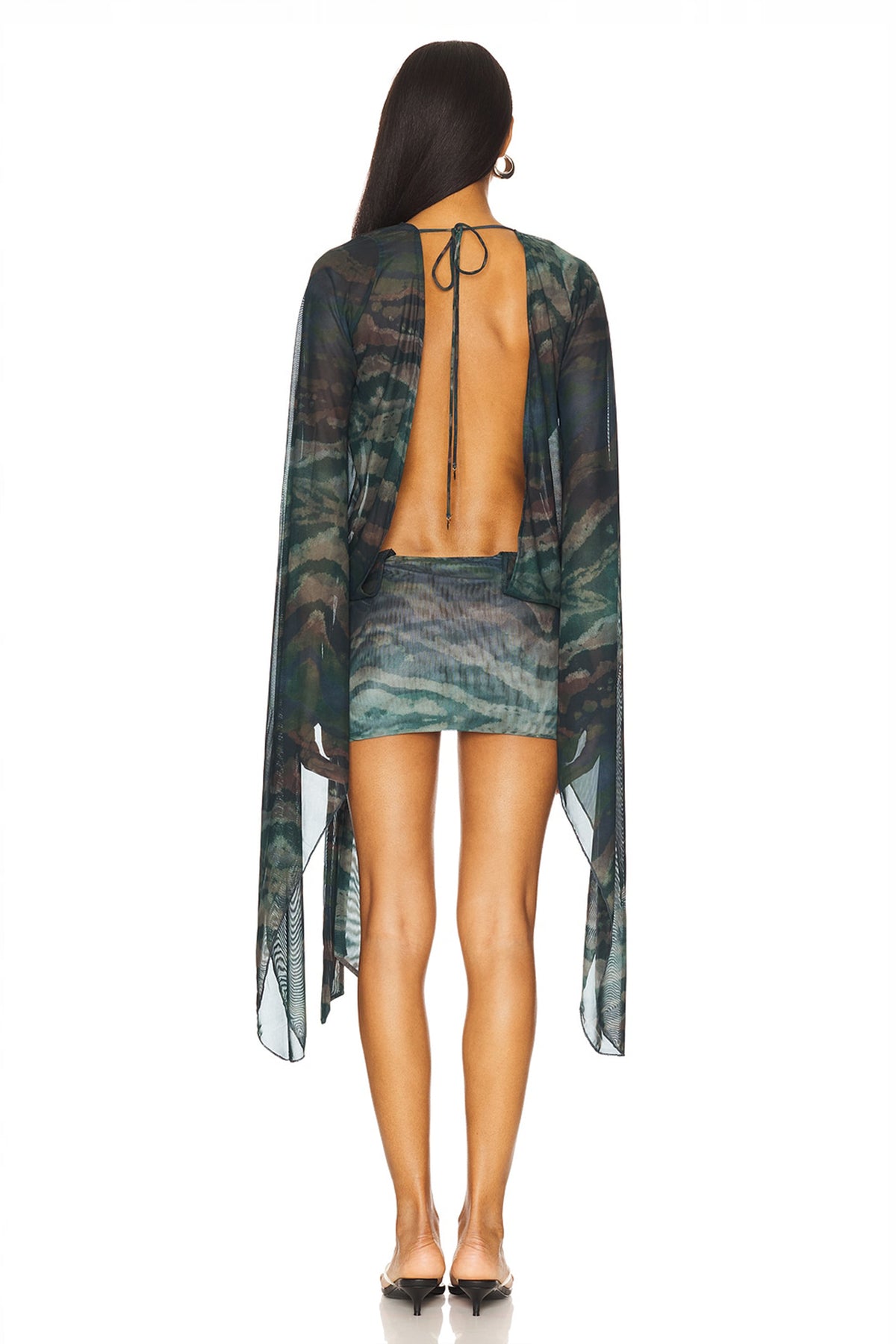 Mesh Animal Print Tie-Up Midi Dress
