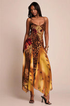 Jersey Splicing Mesh Leopard Print Midi Dress
