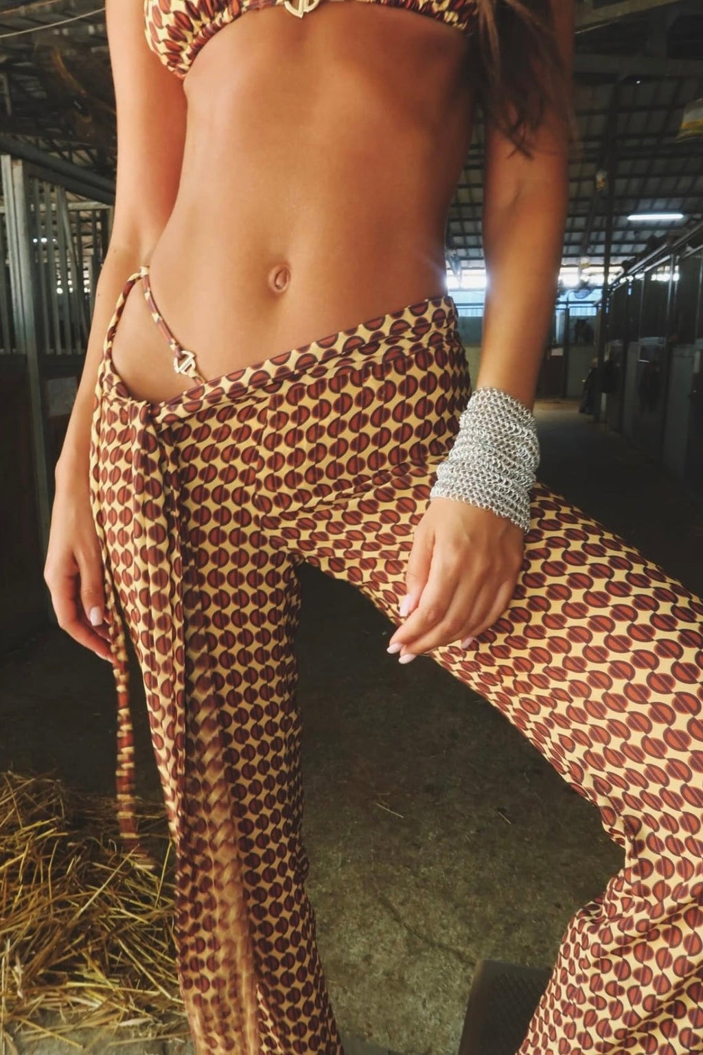 Abstract Print Slip Metal Decorations Bikini Three Piece Set