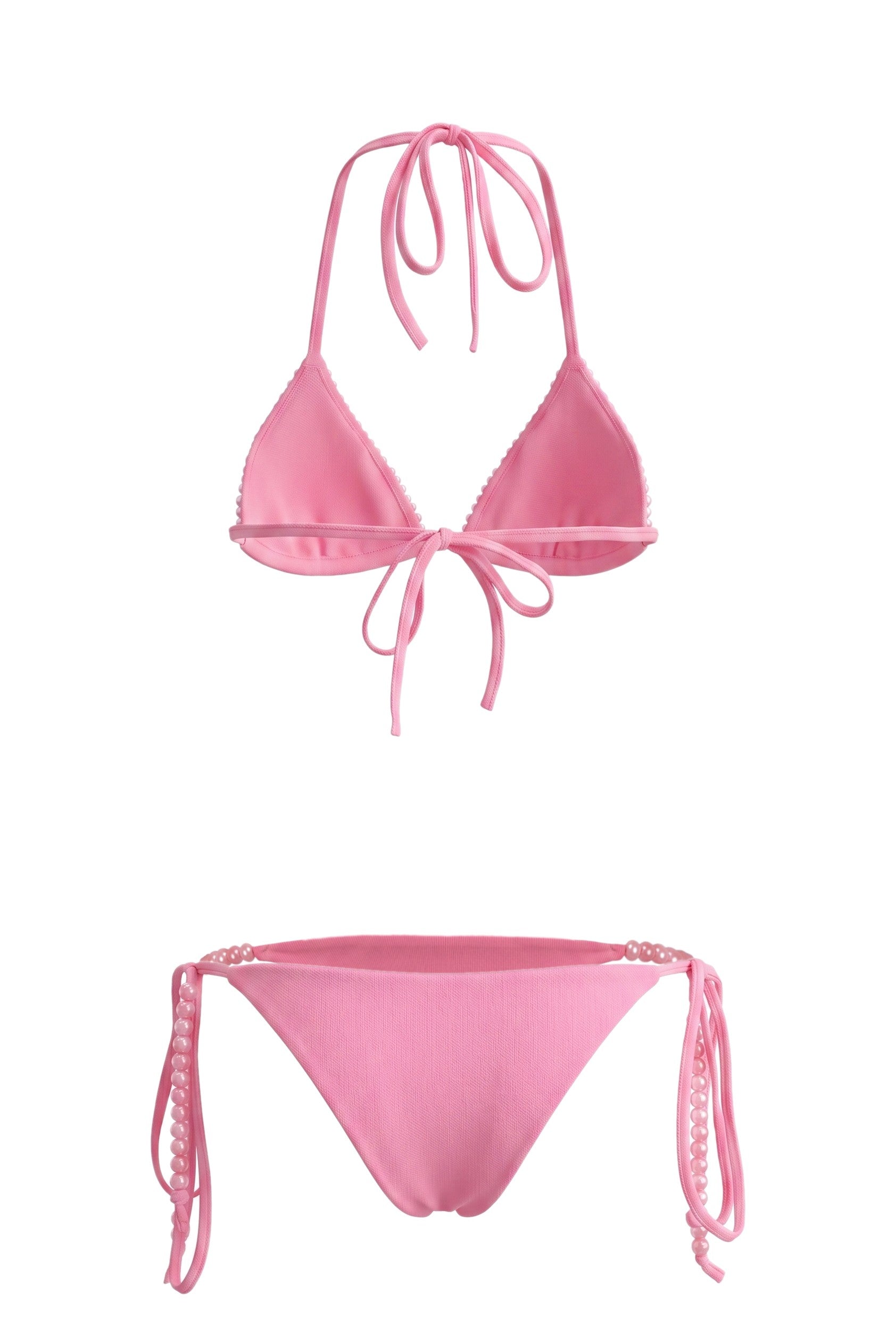 Faux Pearl Tie-Up Halter Neck Bikini Two Piece Set