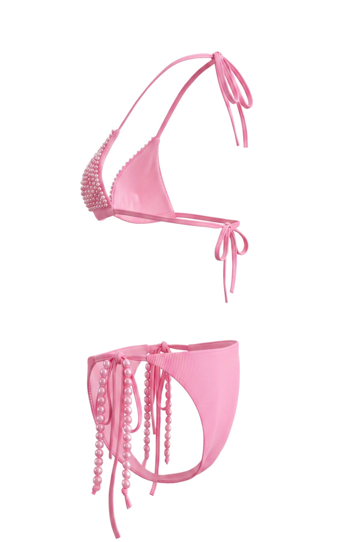 Faux Pearl Tie-Up Halter Neck Bikini Two Piece Set