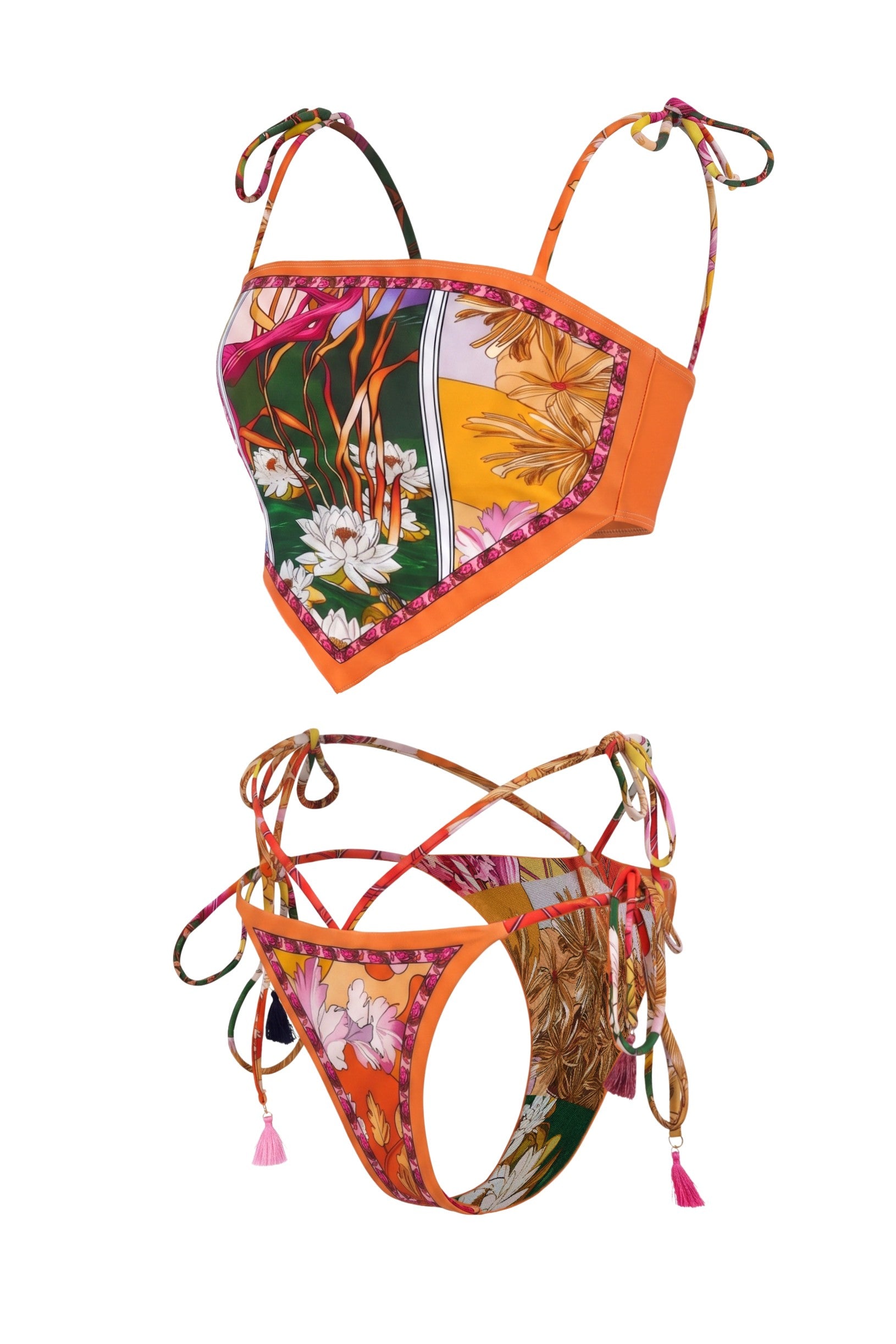 Jersey Printed Tassel Tie Bikini Set
