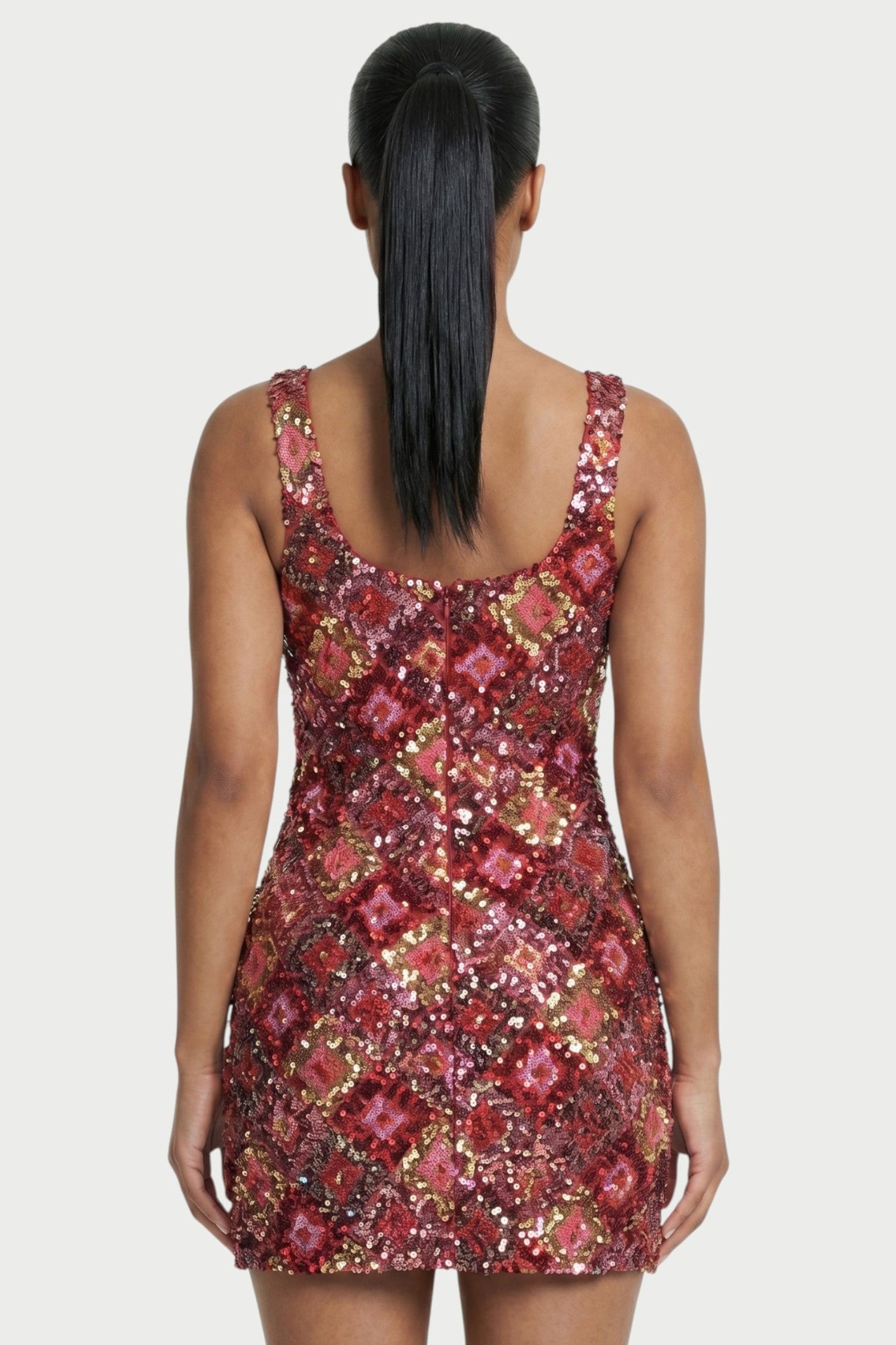 Sequin Plaid Slit Bodycon Mini Dress